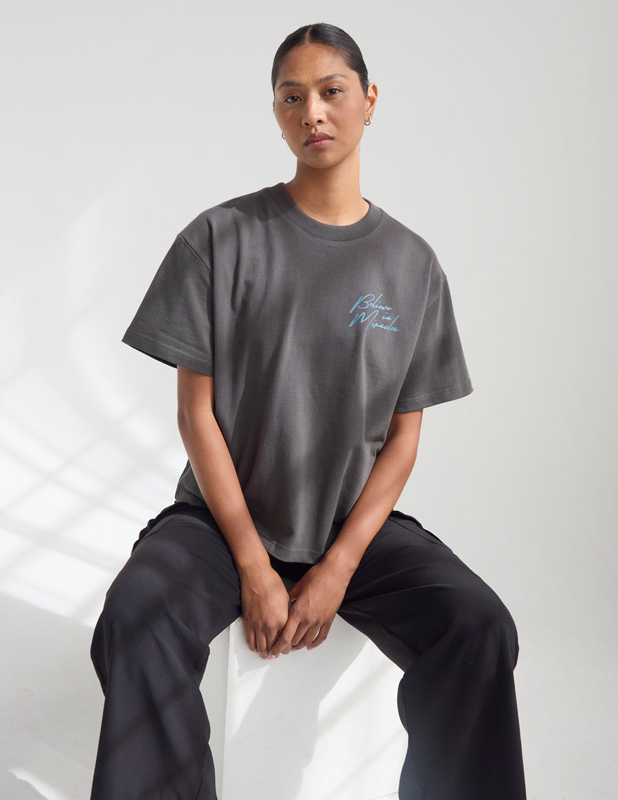 Dark Coastal Graphic Tee — "Follow the Moonlight" Surfer Silhouette T-Shirt