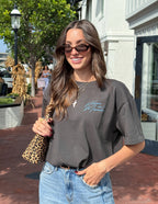 Dark Coastal Graphic Tee — "Follow the Moonlight" Surfer Silhouette T-Shirt